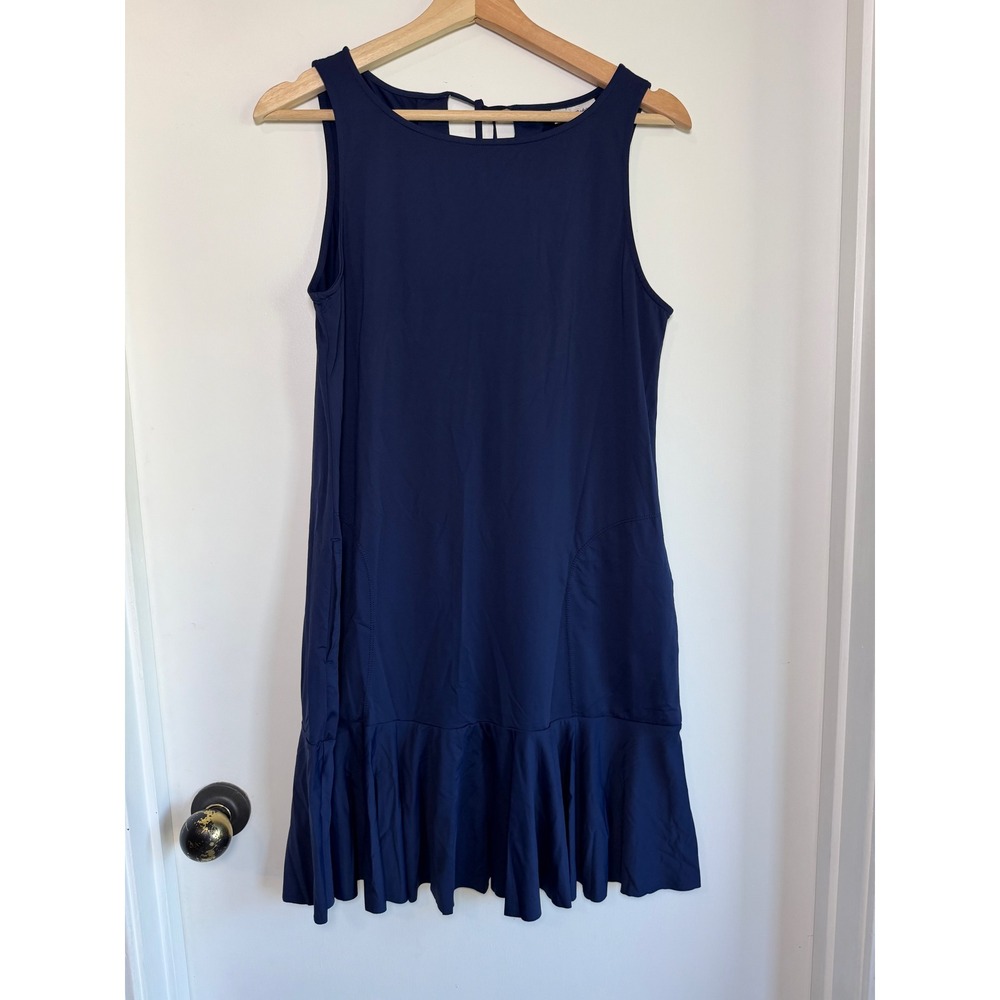 Tommy Bahama Womens Navy Blue Ruffle Hem Drop Waist Pocket Dress Tassel Tie